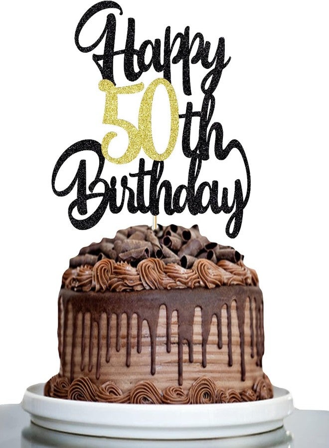 Confetti Happy 50th Birthday Cake Topper, Black & Gold Glitter, Cheers to 50 Years, 50 Fabulous, Perfect for 50th Birthday Decorations & Anniversary Celebrations - Image 2
